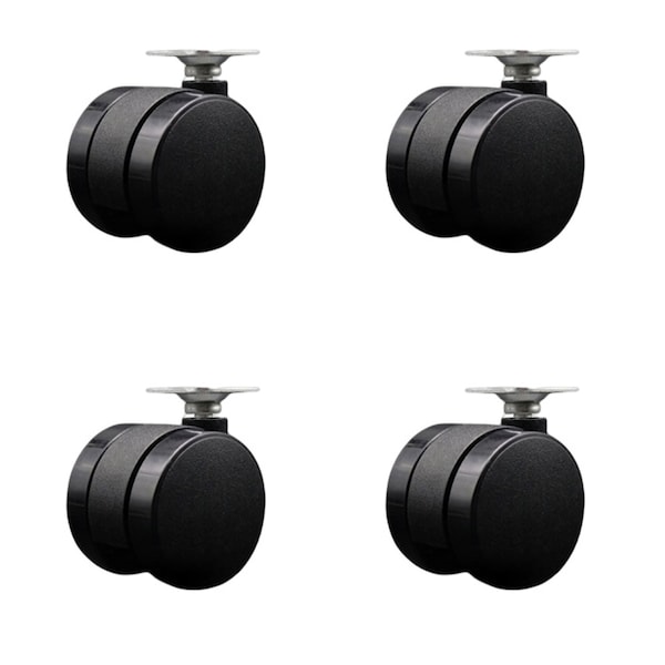 2'' Furniture Casters Nylon Twin Wheel Top Plate , 4PK